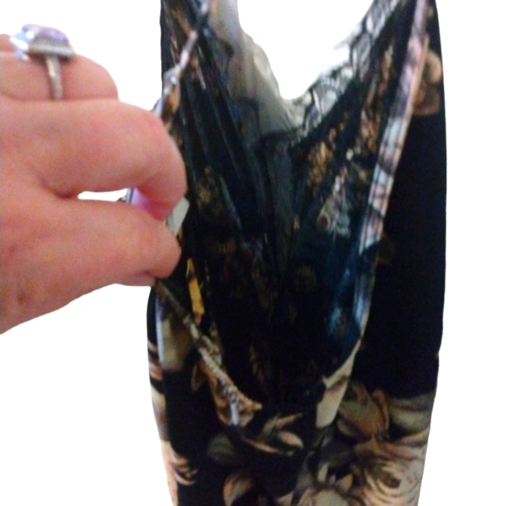 Sienna Sky Black Cream Floral Spaghetti String with Lace Midi Sexy Slip Dress L - Picture 12 of 16